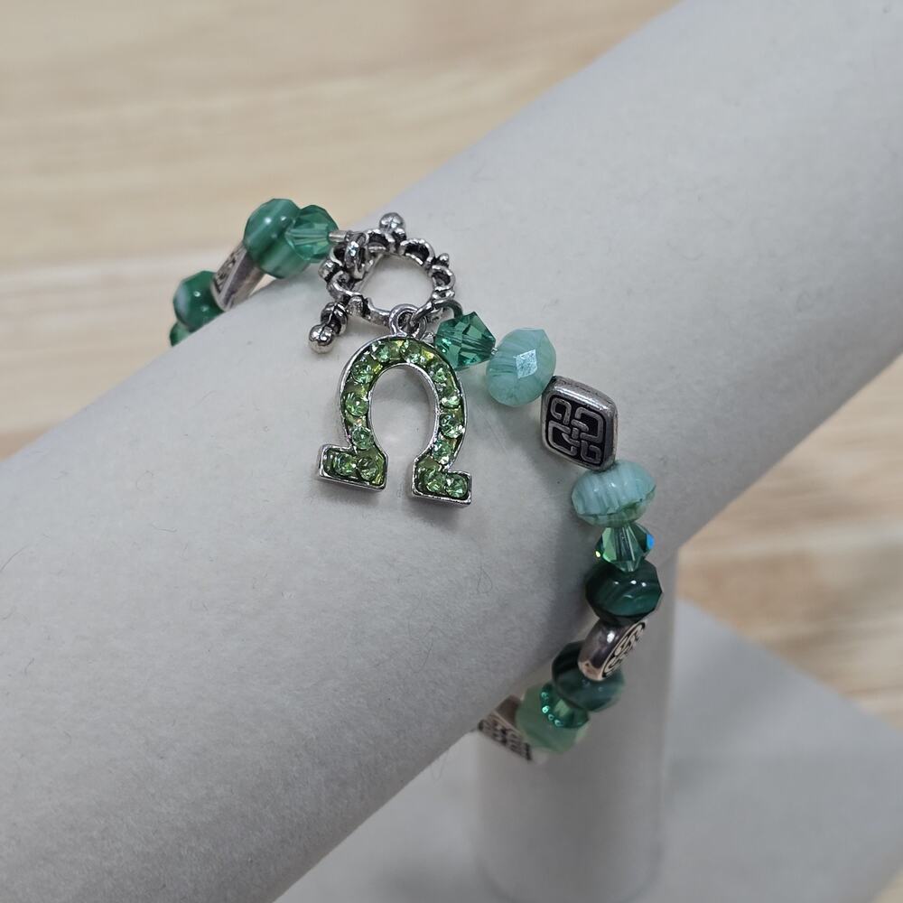 Green Lucky Horseshoe Charm Artisan Bracelet St Patrick Irish Trinity Beads